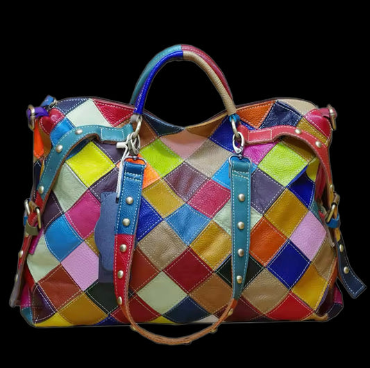 Real Leather Large Colourful Bag