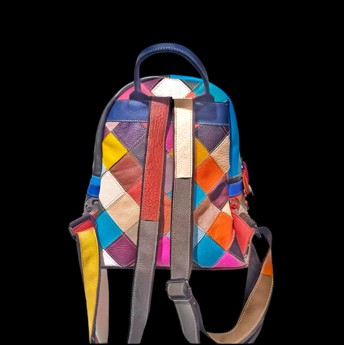 Real Leather Colourful Studded Backpack Bag