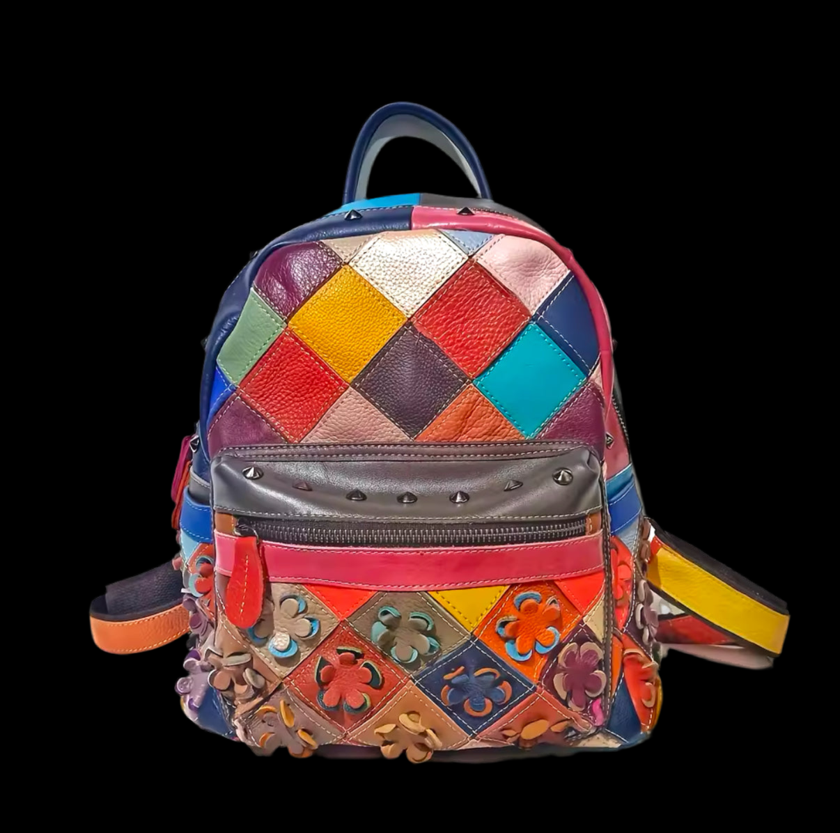 Real Leather Colourful Studded Backpack Bag