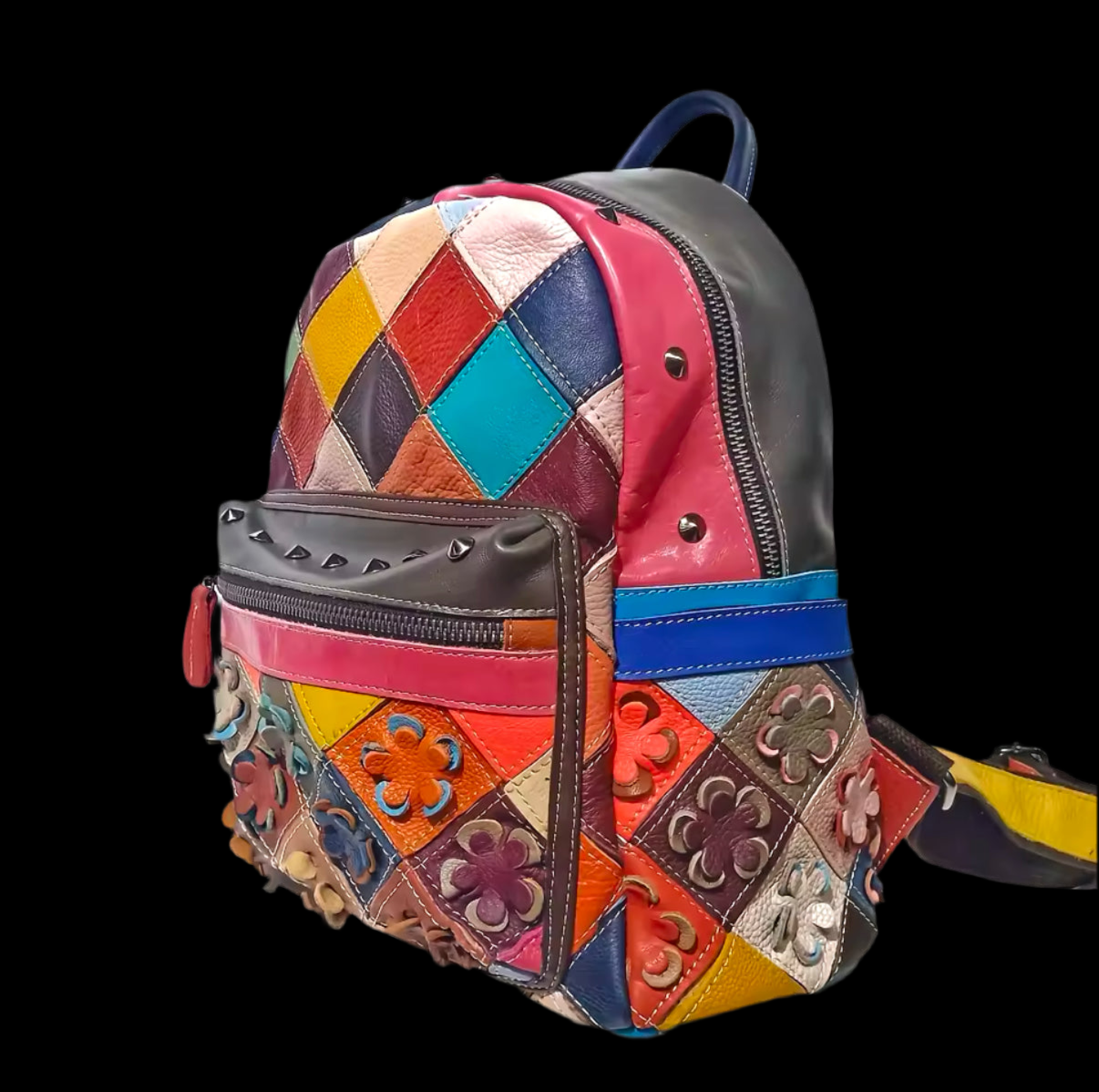 Real Leather Colourful Studded Backpack Bag