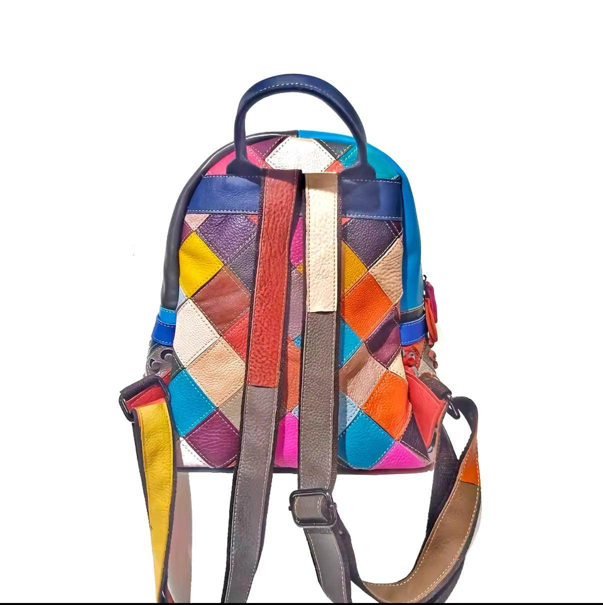 Real Leather Colourful Studded Backpack Bag