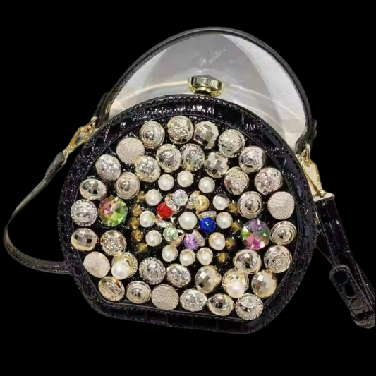 Black Beaded Round Handbag