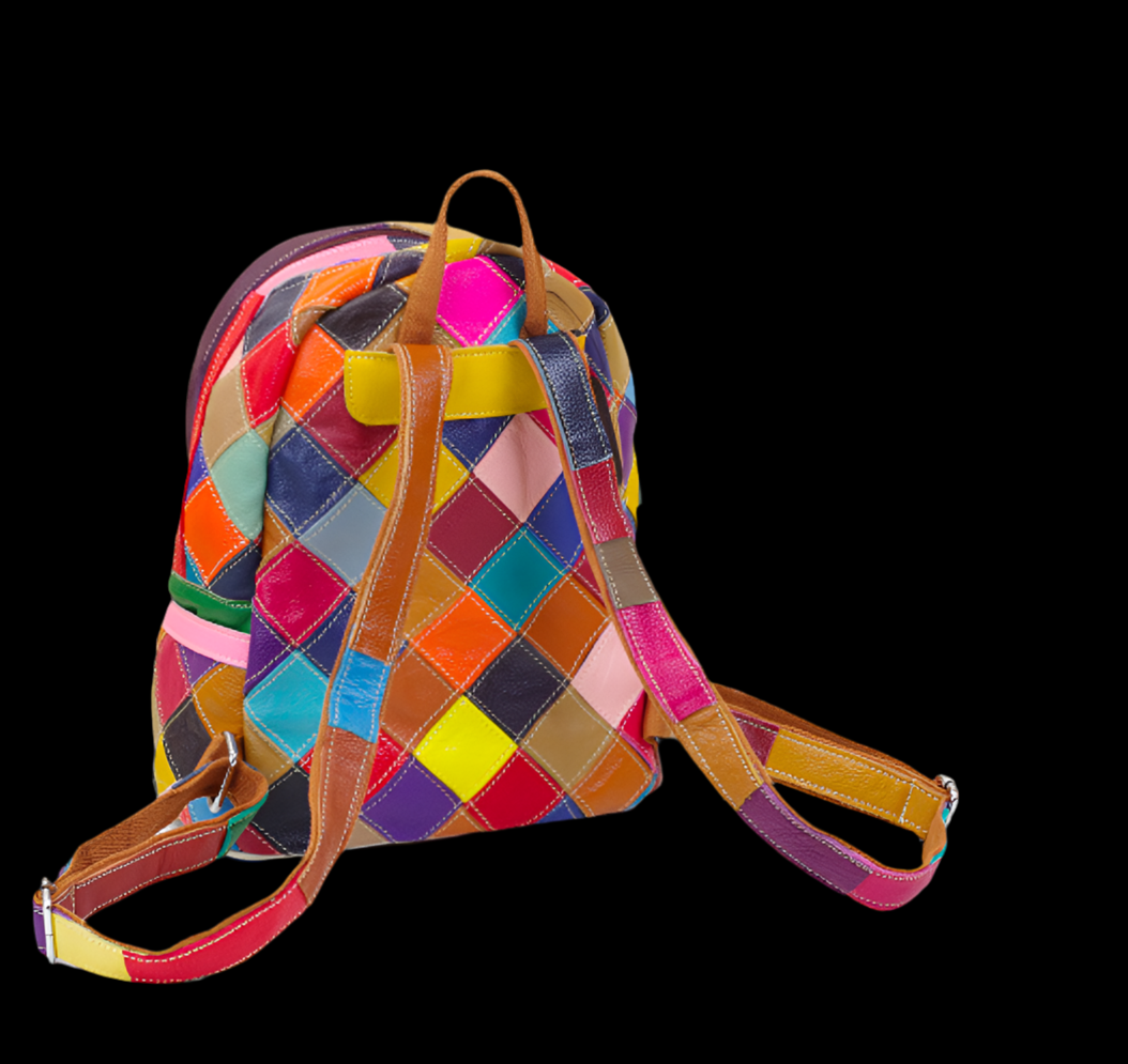 Real Leather Colourful Backpack Bag